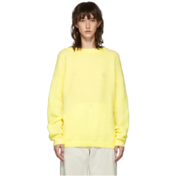 Acne Studios Sweaters - Acne Studios Dramatic Wool and Mohair Blend Jumper in Light Yellow Size Small